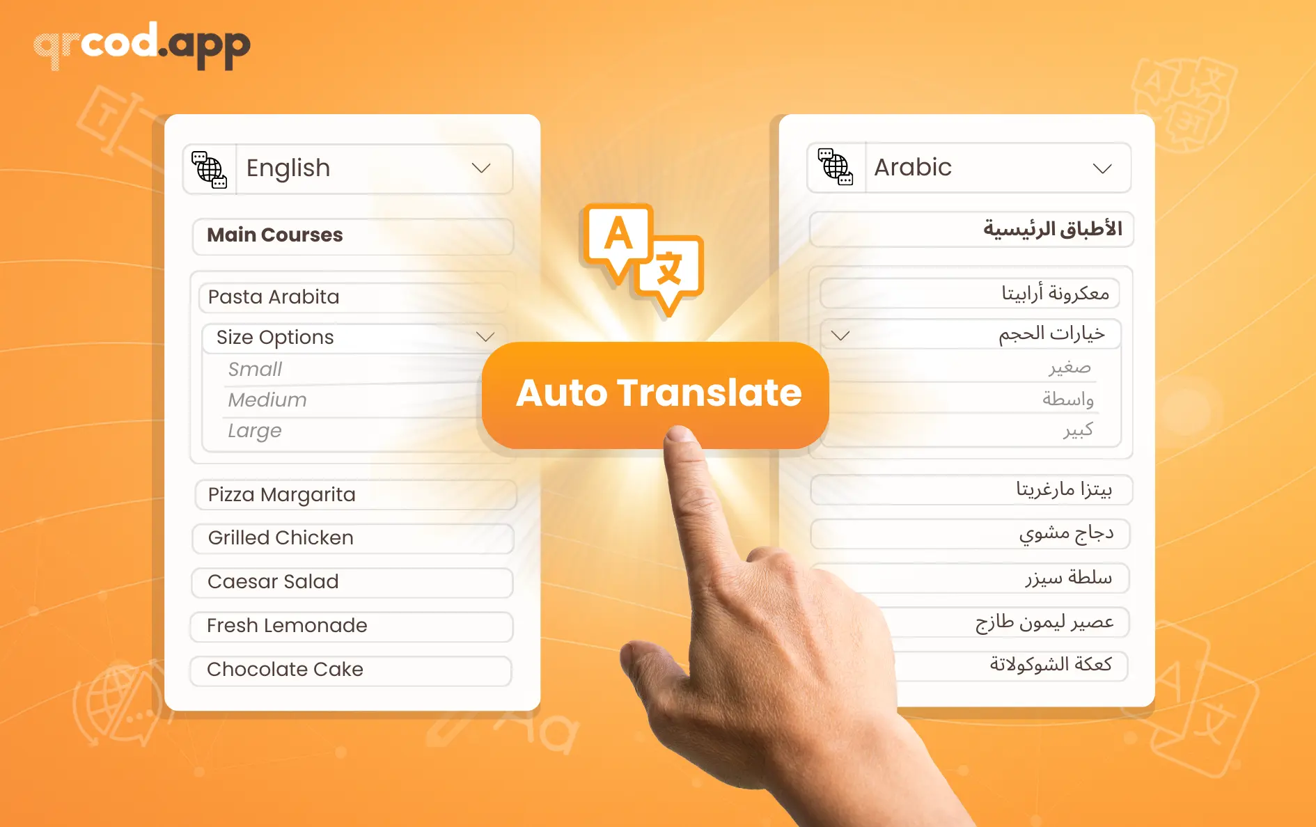 Auto translate menu into different languages with one click